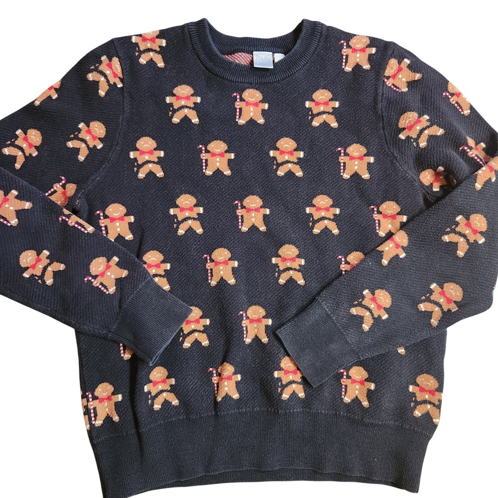 Twik Simons broken Gingerbread Man Organic Cotton Christmas Sweater Navy‎ Small